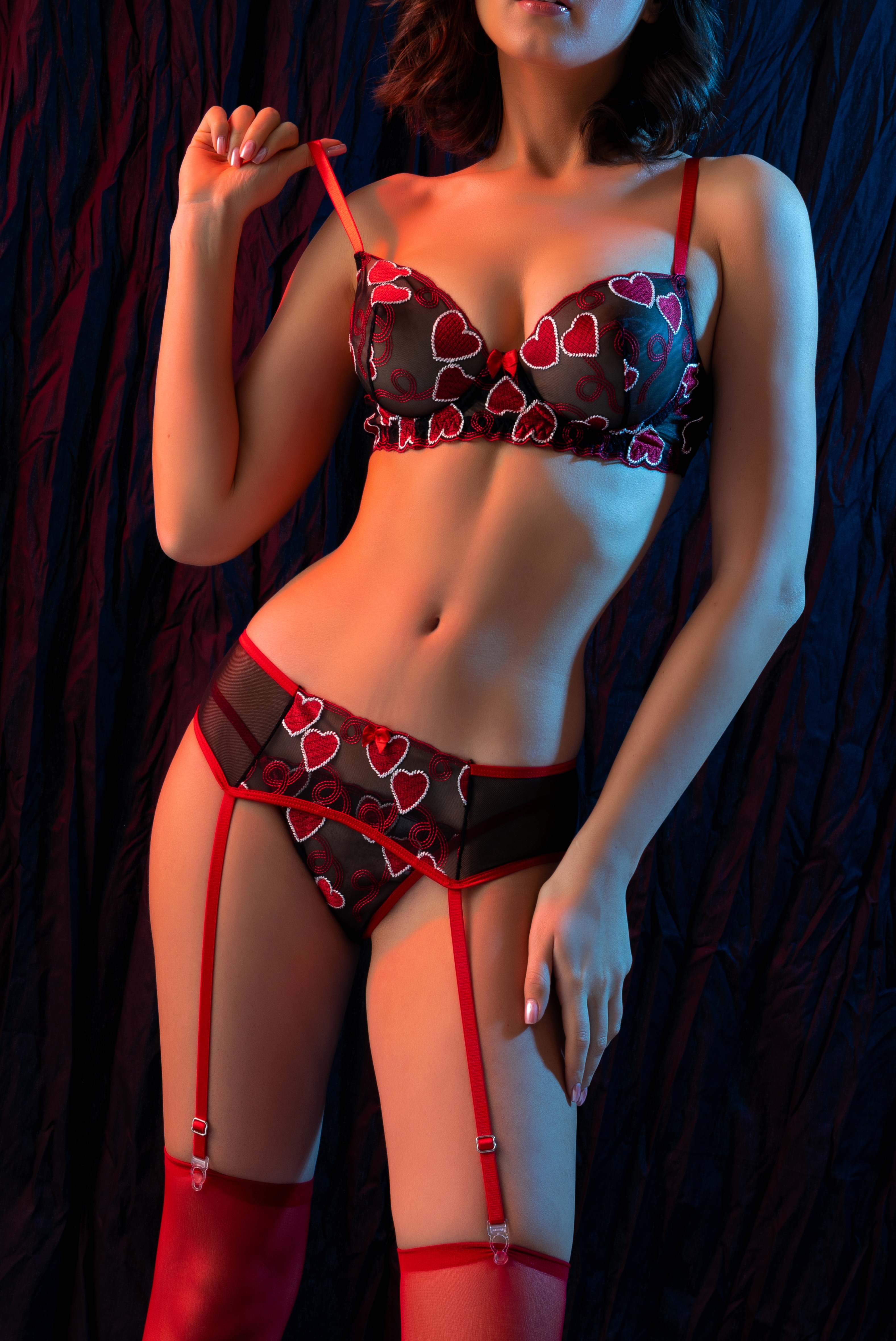 PinkStore Kırmızı Dantel Jarti̇yerli̇ 4’Lü Fantazi̇ İç Gi̇yi̇m Takımı,Transparan ...