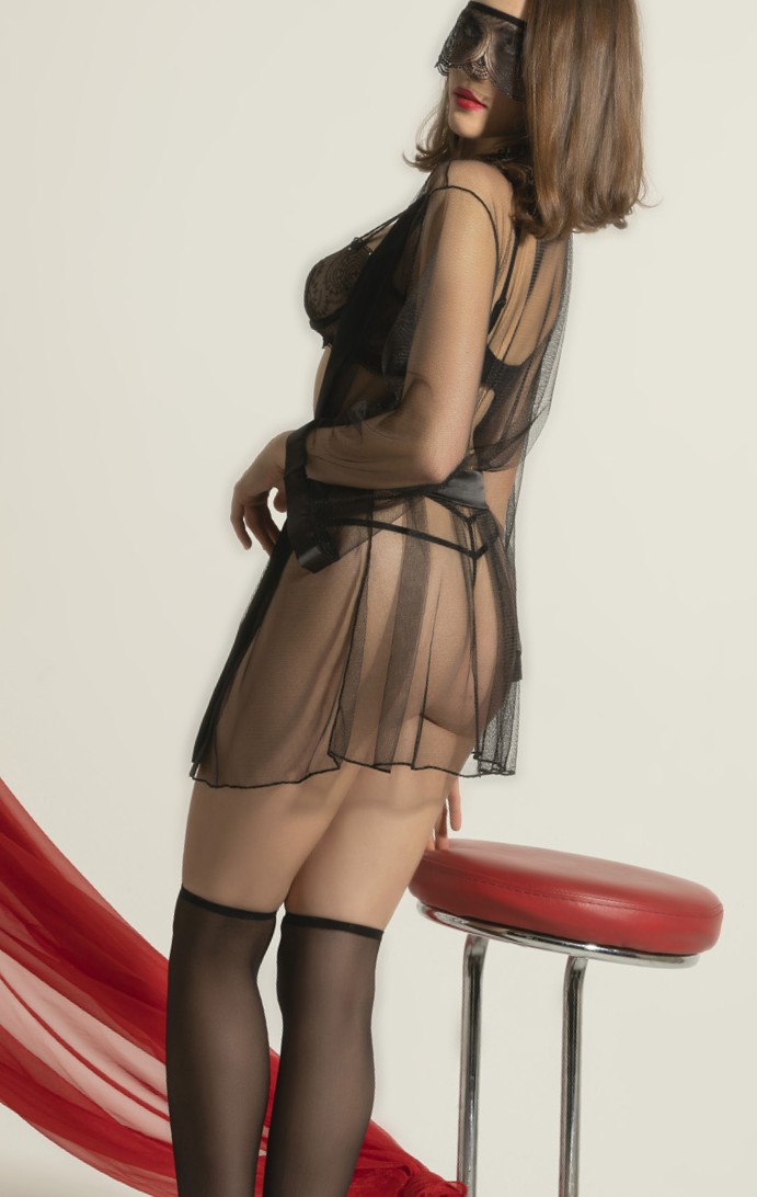 PinkStore Si̇yah Transparan Tül Sabahlık Ve Jarti̇yerli̇ Fantazi̇ İç Gi̇yi̇m Seti̇ 5 Li̇,Seksi̇ ...