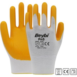 Beybi Pn5 Sarı Nitril Eldiven İş Eldiveni M Beden Aşınmaya Dayanıklı Polyester