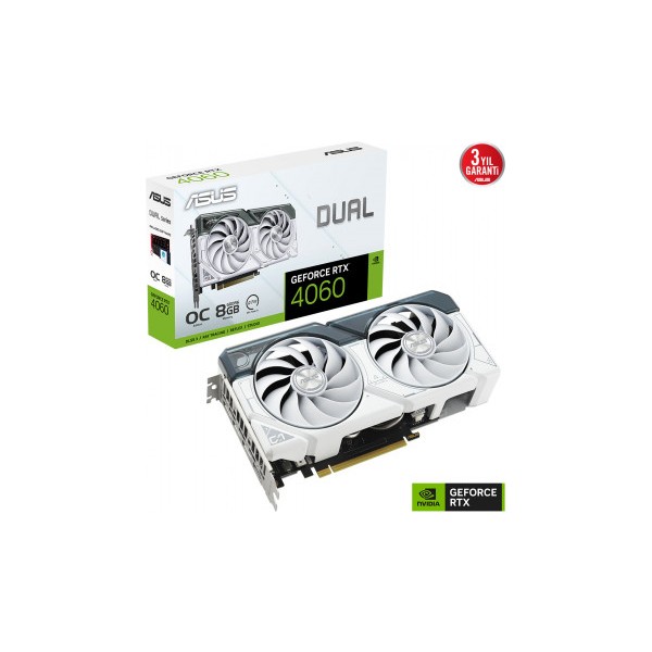 Asus GeForce RTX 4060 Dual-RTX4060-O8G White 8GB GDDR6 128bit 2535MHz OC HDMI 3x DP DLSS3 Ekran Kartı - Dual-RTX4060-O8G White