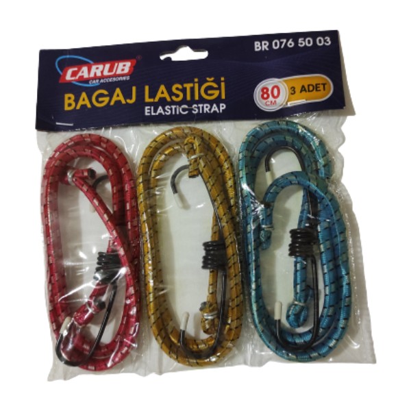 Carub 80 cm Bagaj Lastiği 3'lü Kancalı Elastik Set Özellikleri ile Güçlü Bağlama Performansı