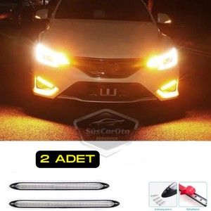 ŞüsCarOto Aksesuar Selamlamalı Kayar Sinyalli Araba Gündüz Farı Esnek Gündüz Ledi Drl LED Lamba Güçlü Işık Açılış Animasyonlu 12V Su Geçirmez Sarı Beyaz 2 Adet 34.5 cm