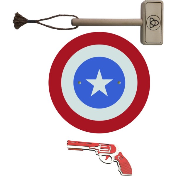 Ahtek Kaptan Amerika Ahşap Kalkanı Ahşap Tor Thor Çekici Lastik Atan Tabanca