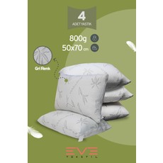 Eve Tekstil 4 Adet Bamboo Gri Serisi Kılıflı Fermuarlı Yıkanabilir Antialerjik Silikon Elyaf Yastık 50 x 70 cm 800 gr