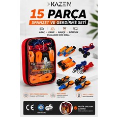 KAZEN 15x Parça Set - Spanzet Mandallı Gerdirme Halat Bagaj Lastiği ve Kayış Seti