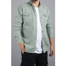 Bombe Slim Fit Erkek Kot Gömlek Su Yeşili