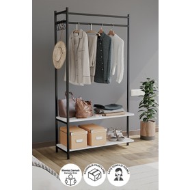 Bofigo Konfeksiyon Askısı Ayaklı Askılık Elbise Askılığı Raflı Askılık Jüpiter Beyaz