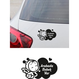 TSC Sevimli Arabada Bebek Var Yazısı Araba Oto Sticker Siyah Renk Etiket