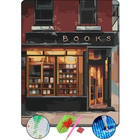 Hondep 5d Elmas Boyama Seti – retro Kitapçı | 40X50 cm - Tuvale Gerili Diamond Painting Sayılarla