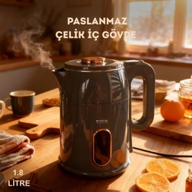 Evona Kettle Gri Su Isıtıcısı 1.8 Litre Kapasite & Paslanmaz Çelik & Led Gösterge Işıklı