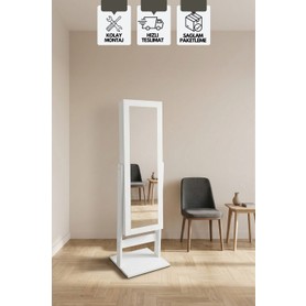 Karen Banyo Beyaz Aynalı Takı Dolabı Çok Amaçlı Ayaklı Modern Stil ve Geniş Kapasite