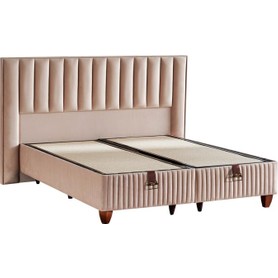 Niron Yatak Hades Lüks Baza ve Başlık Seti 140x190 cm Çift Kişilik Baza ve Başlık Takımı Krem Özel Kumaş