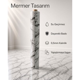 Blue Home Mermer Görünümlü Pvc Zemin Kaplama Beyaz Parlak Su Geçirmez Yer Döşemesi Mutfak Salon Banyo Işyeri