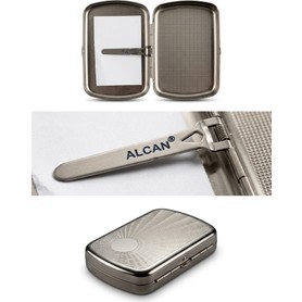 Alcan Premium Desenli Metal Tütün ve Sigara Tabakası - Yaylı Klipsli Gümüş Renk Kutu