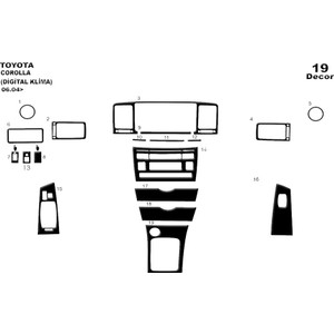 Mars Cockpit Design Toyota Corolla 2004- Konsol-Torpido Kaplama 19 Parça