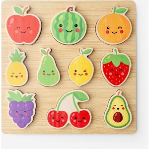 Baby Toys Hopiers Montessori Ahşap Meyve Şekilli 3D Puzzle / Eğitici ve Öğretici Yapboz / El-Göz Koordinasyonu ve Zeka Gelişimi Oyunu