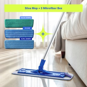 Silva Mikrofiber Mop Temizlik Seti Teleskopik Alüminyum 3'lü Set Anti-Statik