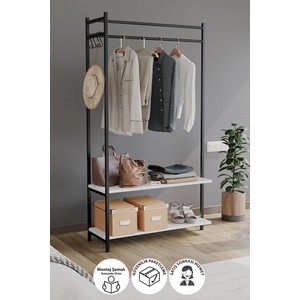 Bofigo Konfeksiyon Askısı Ayaklı Askılık Elbise Askılığı Raflı Askılık Jüpiter Beyaz
