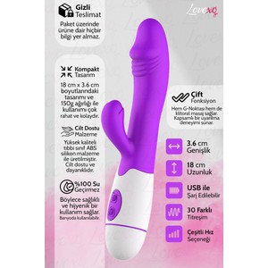 LoveXO Ultra Esnek Tavşan Vibratör Mor - 30 Fonksiyonlu Çift Motorlu Klitoris ve G Noktası Uyarıcı