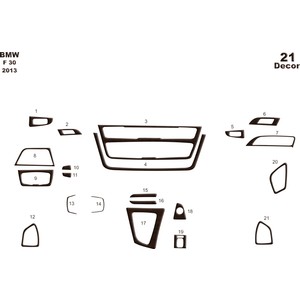 Mars Cockpit Design Bmw F30 Uyumlu Konsol-Torpido Kaplama 2013 Üzeri 21 Parça Koyu Meşe
