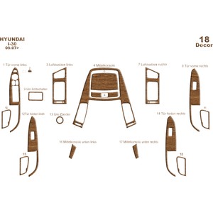 Mars Cockpit Design Hyundai I30 Konsol-Torpido Kaplama 2008 18 Parça Açık Meşe