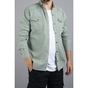 Bombe Slim Fit Erkek Kot Gömlek Su Yeşili