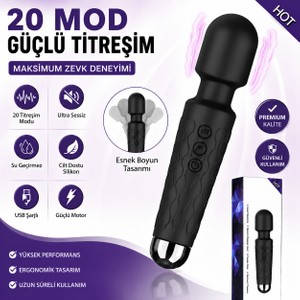 Sensvia Premium 20 Titreşim Modlu Güçlü Titreşimli Şarjlı Masaj Vibratör Anal Vajinal Klitoris Vibratör - Siyah