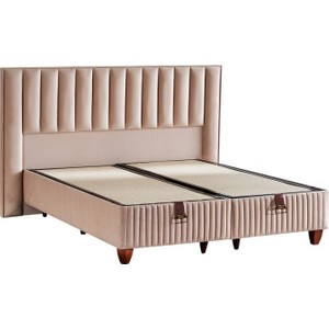 Niron Yatak Hades Lüks Baza ve Başlık Seti 140x190 cm Çift Kişilik Baza ve Başlık Takımı Krem Özel Kumaş