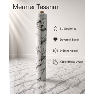 Blue Home Mermer Görünümlü Pvc Zemin Kaplama Beyaz Parlak Su Geçirmez Yer Döşemesi Mutfak Salon Banyo Işyeri