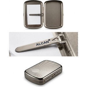Alcan Premium Desenli Metal Tütün ve Sigara Tabakası - Yaylı Klipsli Gümüş Renk Kutu
