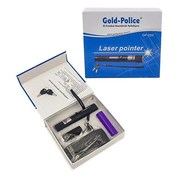 İRHANLAR Yeşil Lazer Şarjlı Uzun Menzilli Gold Police GP-003 Pointer Anahtarlı Şık Kutusunda Döner Başlıklı