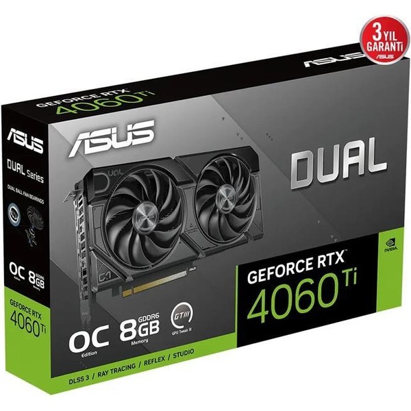 Asus Dual-RTX4060TI-O8G EVO NVIDIA GeForce RTX 4060 Ti-8G 8GB GDDR6 128bit 2595MHz OC HDMI 3x DP DLSS3 Ekran Kartı