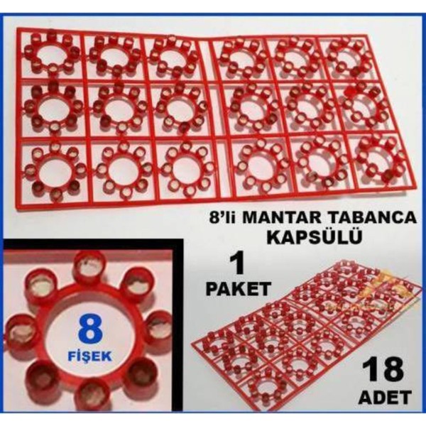 İRHANLAR Feza1 Oyuncak Tabanca Mantarı Kapsül 18 Adet 1 Paket8 Li Halka Ürün Pat Pat Tabanca