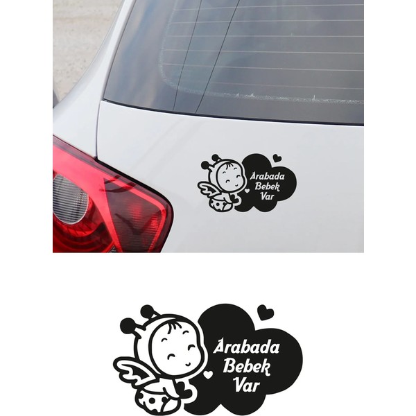TSC Sevimli Arabada Bebek Var Yazısı Araba Oto Sticker Siyah Renk Etiket