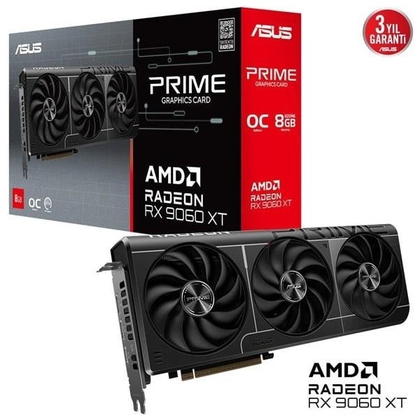 Asus Prime-RX9060XT-O8G AMD-Radeon-RX 9060 XT-8G 8GB GDDR6 128bit OC HDMI 2x DP-Ekran Kartı