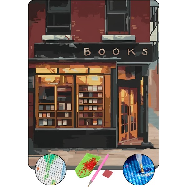 Hondep 5d Elmas Boyama Seti – retro Kitapçı | 40X50 cm - Tuvale Gerili Diamond Painting Sayılarla