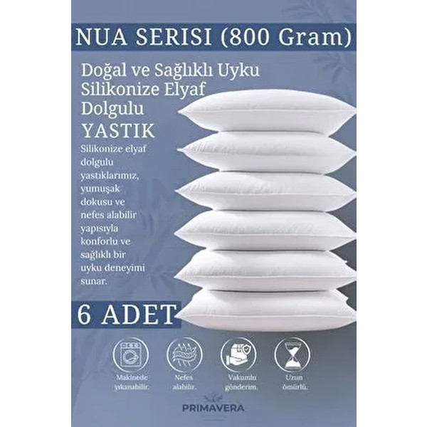 Primavera Home Primavera Nua Serisi 6'lı Elyaf Yastık 50 x 70 cm Makinede Yıkanabilir Beyaz Renkli Konforlu Destek