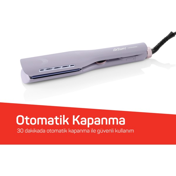 Arzum Hypnose Ionmax Geniş Saç Düzleştirici Lila Turmalin Seramik Malzeme İle 230 Derece Isı Ayarı