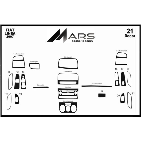 Mars Cockpit Design Fiat Linea Konsol-Torpido Kaplama 2007 21 Parça Piano Black