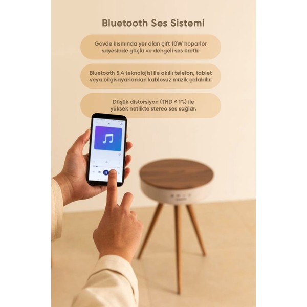 Fressi Bluetooth Hoparlör Hızlı Şarj Destekli Ahşap Ayaklı Kablolu Sehpa Speaker Fr-Sh2502