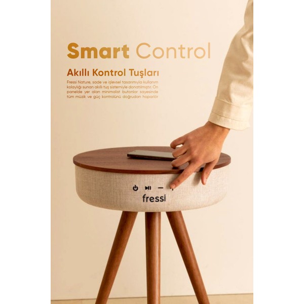 Fressi Bluetooth Hoparlör Hızlı Şarj Destekli Ahşap Ayaklı Kablolu Sehpa Speaker Fr-Sh2502