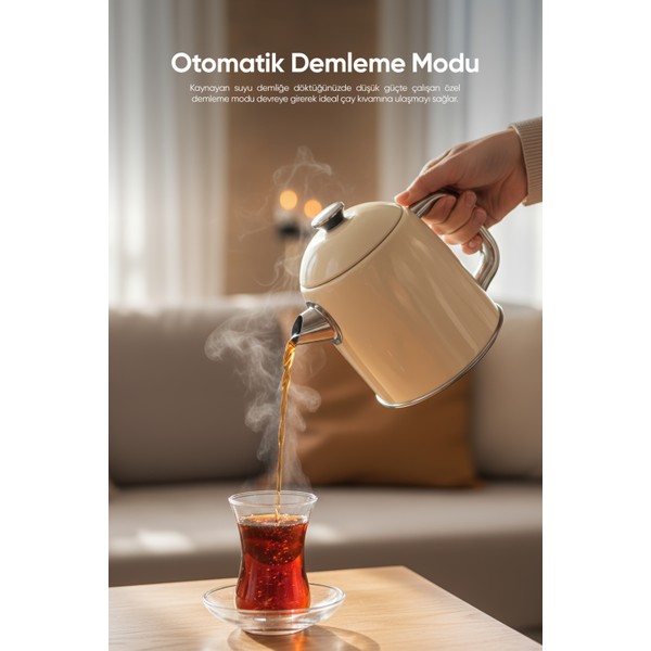Fressi Dijital Çay Makinesi 2 In 1 Krem Renkli Çelik 0,8 L Demlik Ve 1,8 L Su