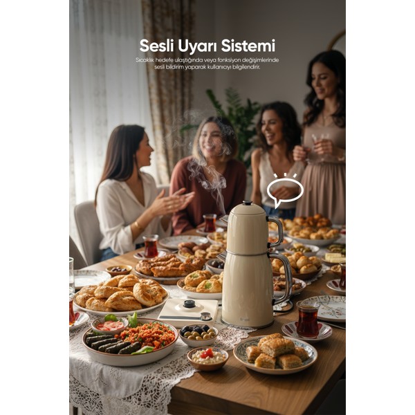 Fressi Dijital Çay Makinesi 2 In 1 Krem Renkli Çelik 0,8 L Demlik Ve 1,8 L Su