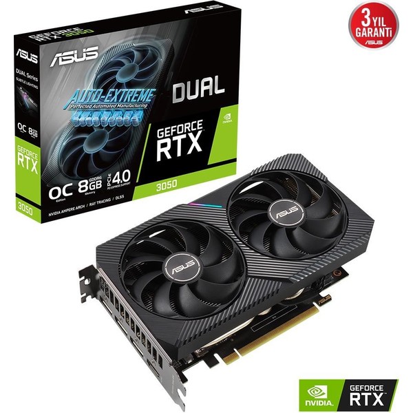 Asus GeForce Dual-RTX3050-O8G 8GB GDDR6 128Bit DX12 Ekran Kartı