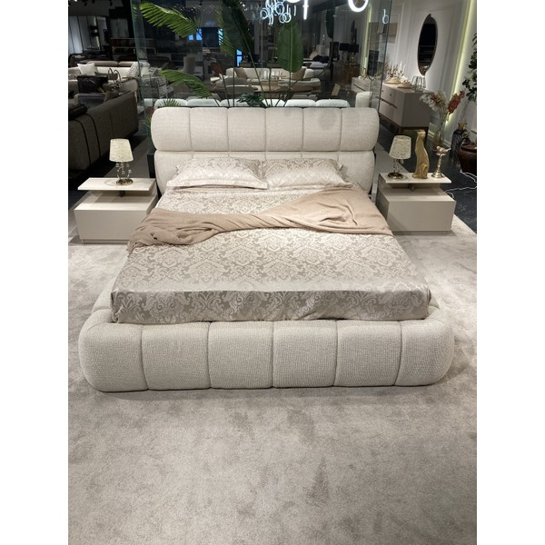 Cozze Mobilya Modern Bubble Buklet Dokulu Çift Kişilik Bazalı Karyola ve Başlık Seti - 160X200 cm