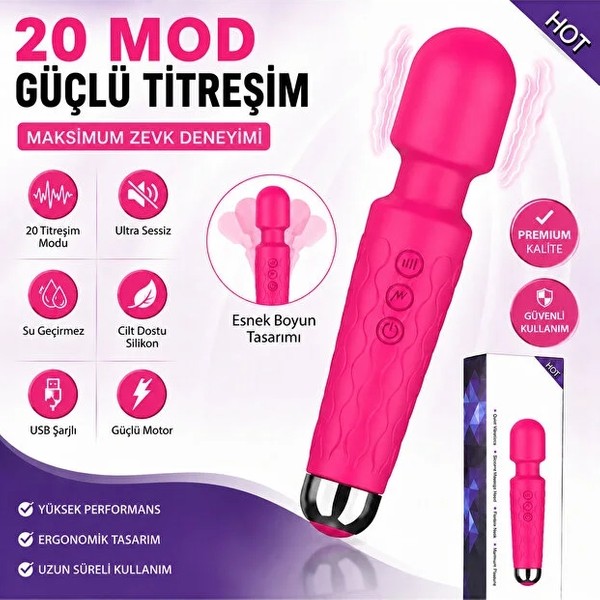 Sensvia Premium 20 Titreşim Modlu Güçlü Titreşimli Şarjlı Masaj Vibratör Anal Vajinal Klitoris Vibratör - Pembe