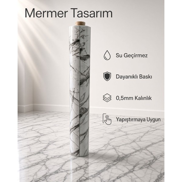 Blue Home Mermer Görünümlü Pvc Zemin Kaplama Beyaz Parlak Su Geçirmez Yer Döşemesi Mutfak Salon Banyo Işyeri