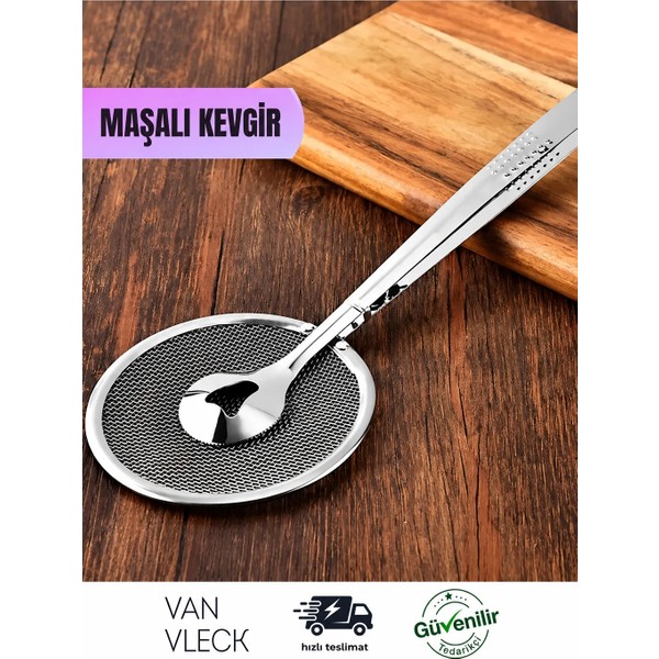 Van Vleck Süzgeçli Maşalı Kevgir – Paslanmaz Çelik Yağ Süzgeçli Maşa Kızartma Kevgiri Pratik Çeyizlik Ürün