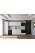 Visasconcept 300 Cm Mdf Gövde Membran Kapak Üç Çekmeceli Leyla Hazır Mutfak - Beyaz (Tezgah Dahil)