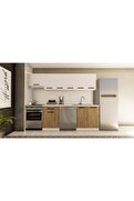 Visasconcept 260 Cm Yelda Hazır Mutfak Dolabı Aspiratör Modüllü Beyaz Ve Atlantik Çam(Tezgah Dahil)